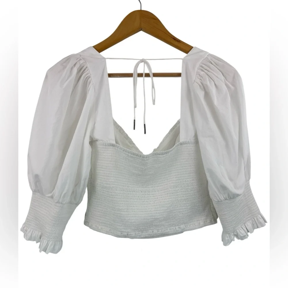 Free People White Cotton Smocked 3/4 Sleeve Peasant Crop Top Size S/M